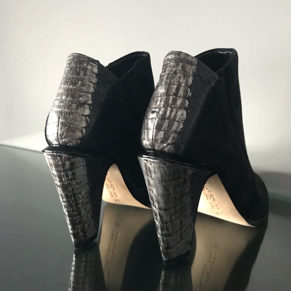 LAMB black suede booties.